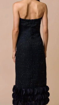 Lalavon - Tweed Strapless Dress with Trim
