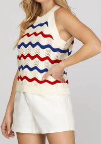 She + Sky - Wavy Stripe Halter Sweater Top