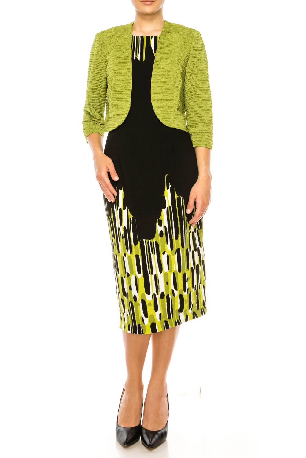 Maya Brooke - Abstract Print Cropped Jacket Dress