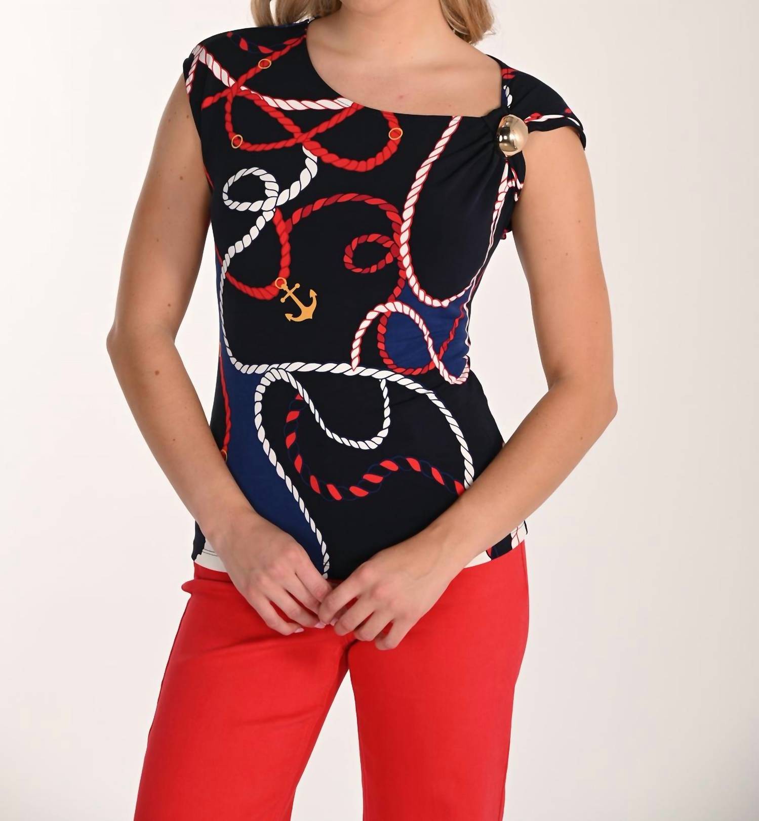 Frank Lyman - Sleeveless Abstract Boat Neck Top