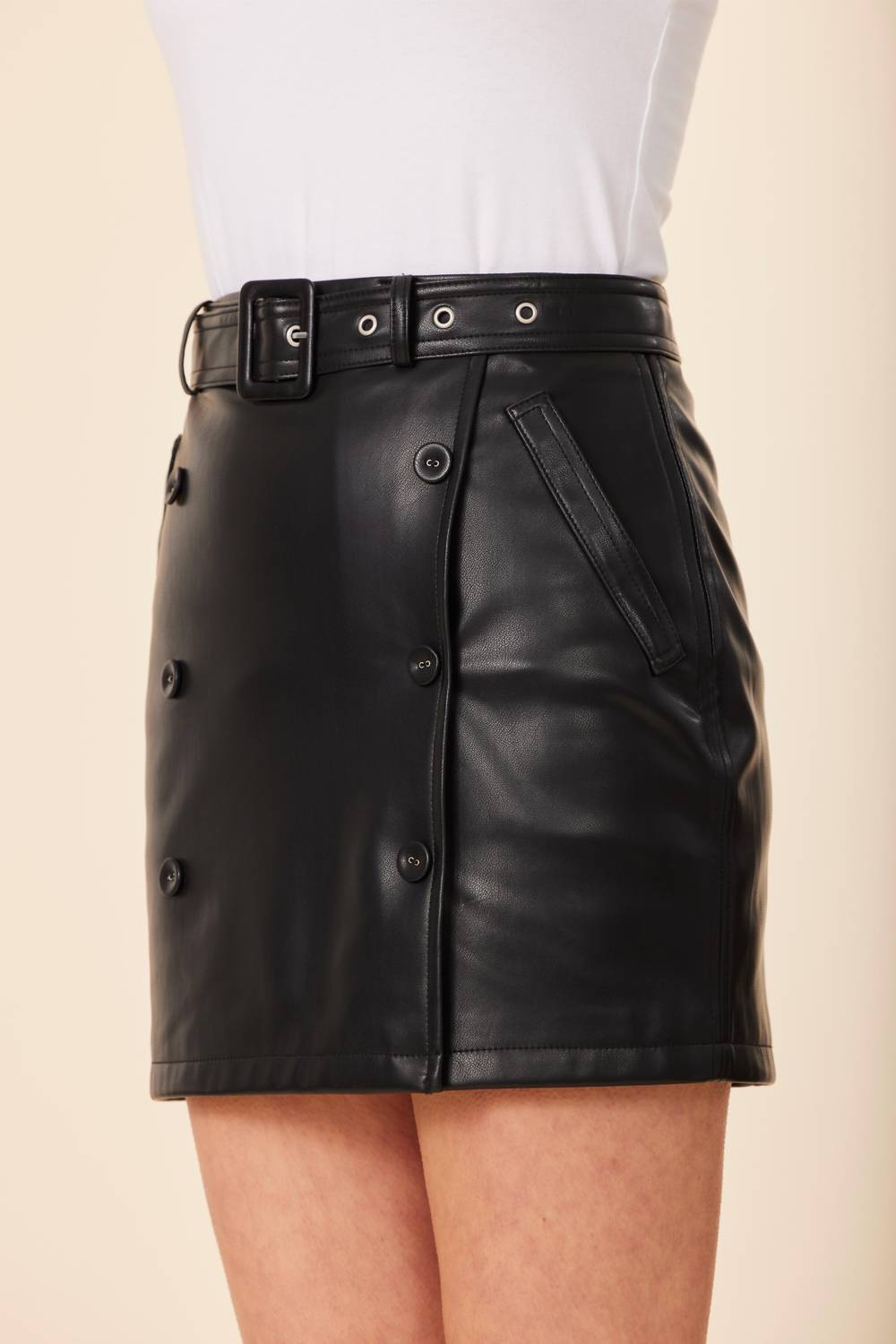 Dolce Cabo - Vegan Leather Side Button Skirt