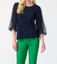 Joseph Ribkoff - Silky Knit Top With Mesh Sleeves
