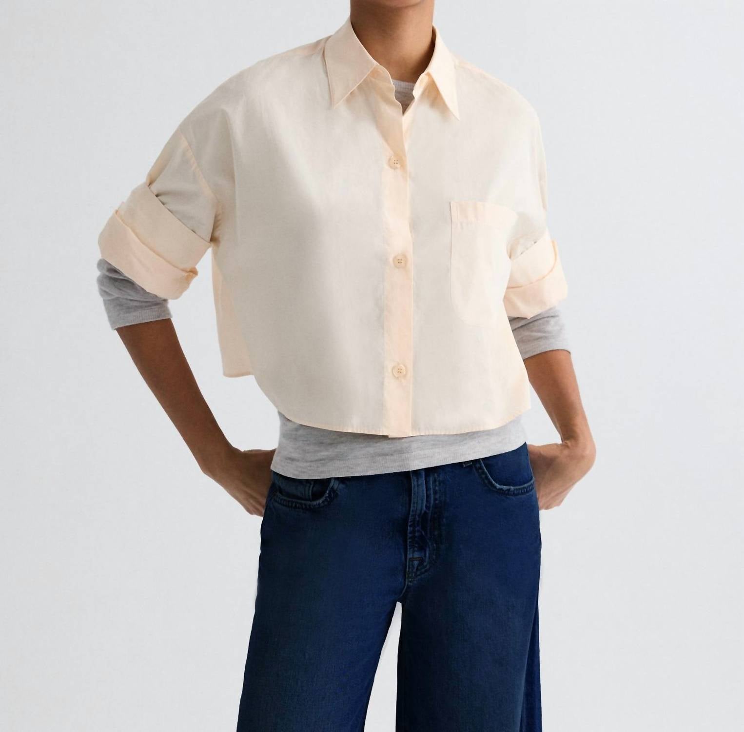 TWP Next Ex Shirt in creme de peche 1 - women's long sleeve top