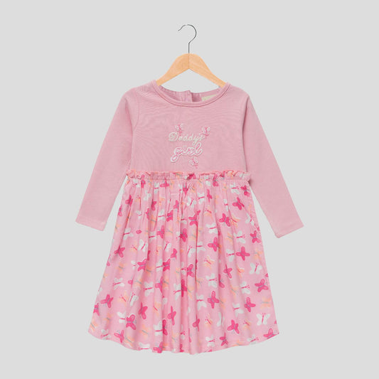 Jus Cubs - Toddler's Adorable Butterfly Full Sleeve Flair Dress