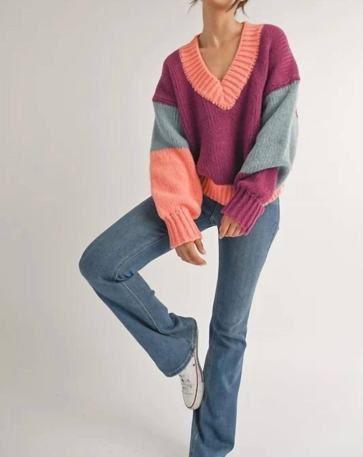 Klesis - Color Block Knit Sweater Top
