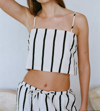 By Together - Woven Cotton Linen Strap Shoulder Square Neck Crop