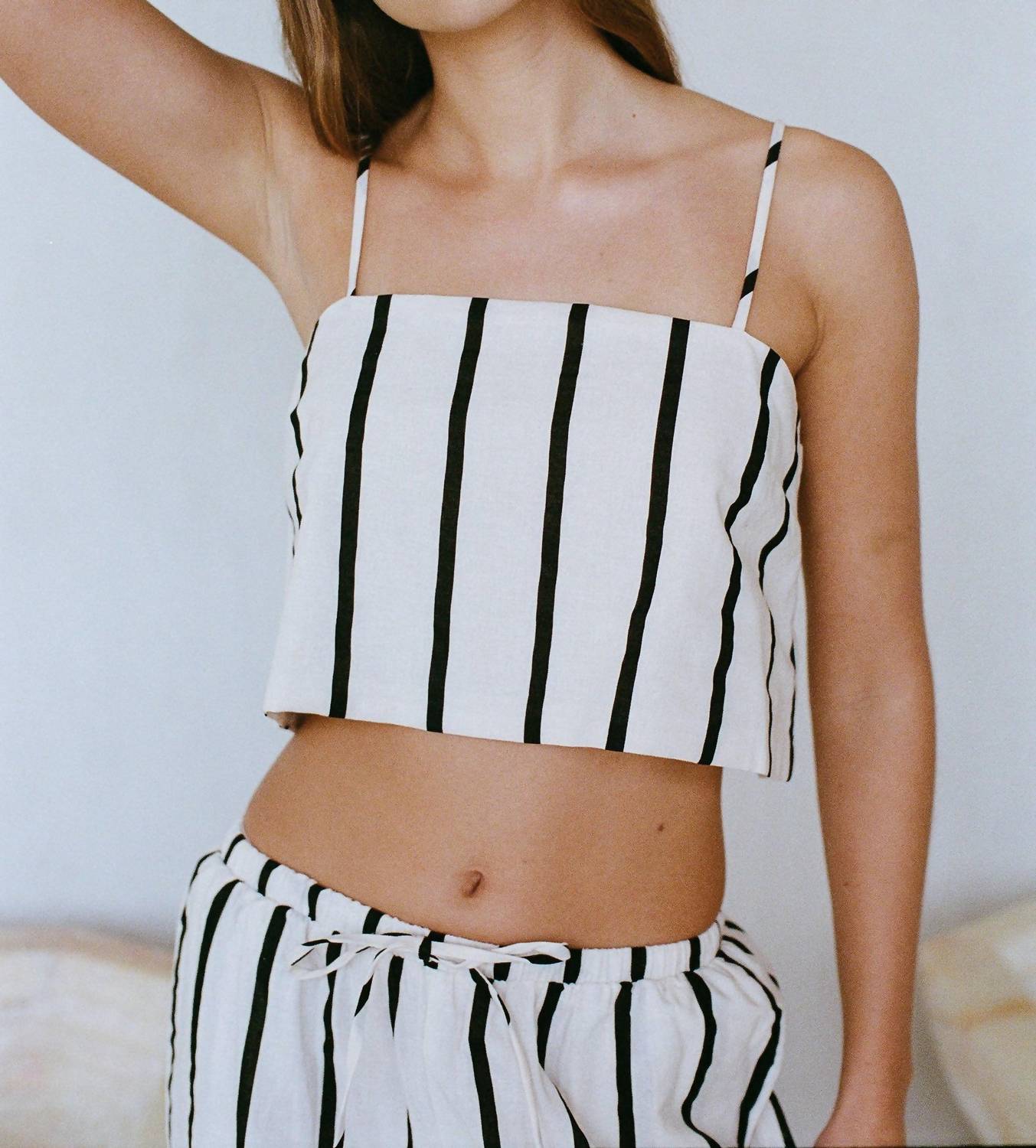 By Together - Woven Cotton Linen Strap Shoulder Square Neck Crop