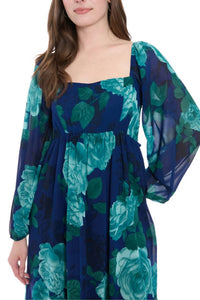 London Times - Floral Smocked Shirred Bodice Flowing Babydoll Dress