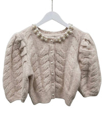 Moon River - Women's Puff Sleeve Pearl Cardigan