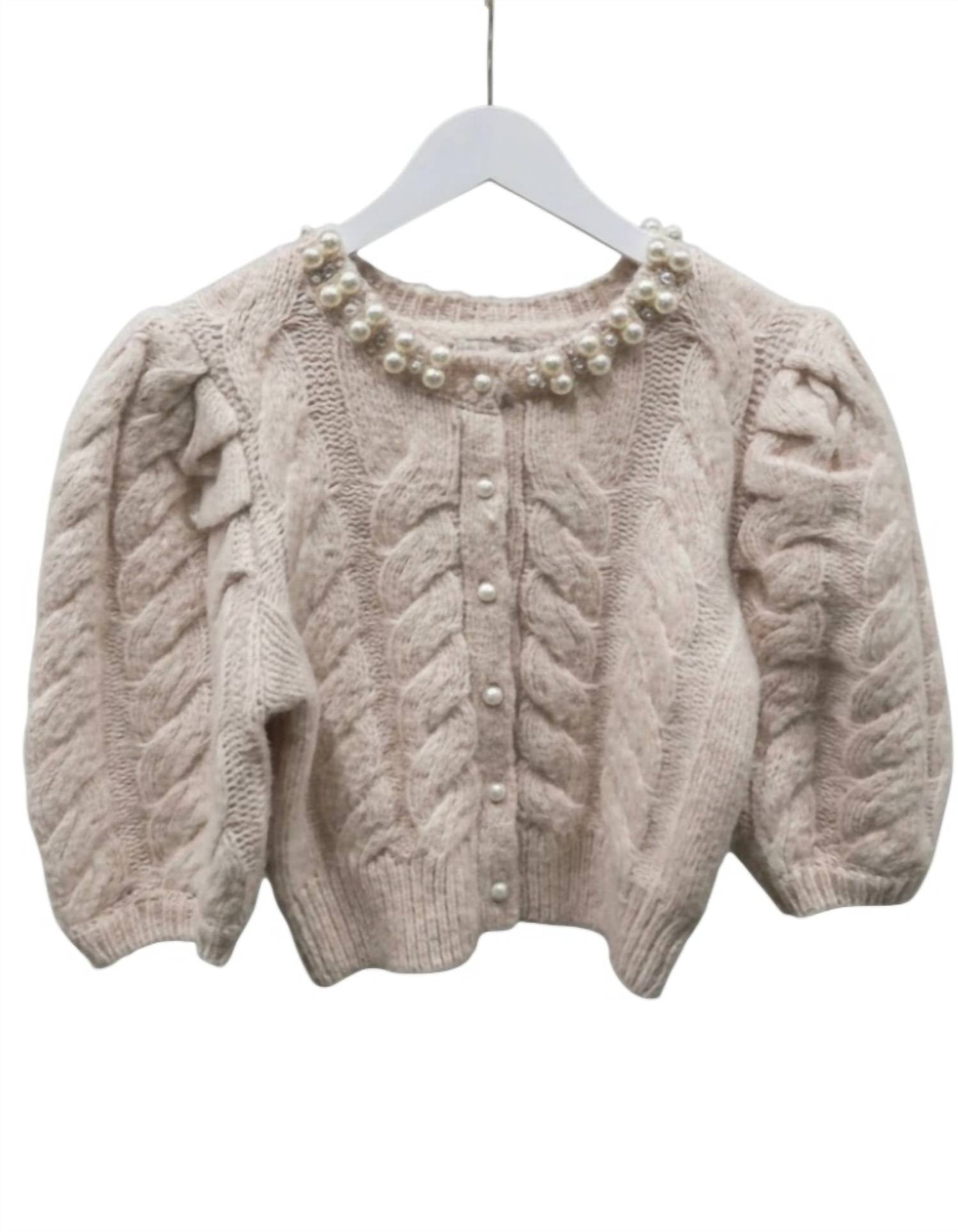 Moon River - Women's Puff Sleeve Pearl Cardigan