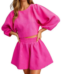 Glam - Catalina Round Neckline Balloon Sleeve Top & Short Set