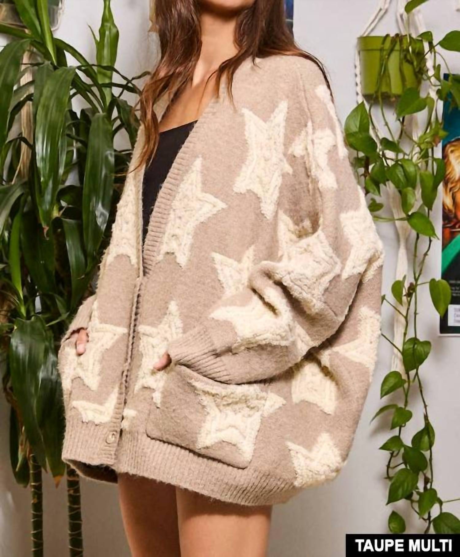 Bucketlist - Oversized Star Pullover Sweater Cardigan