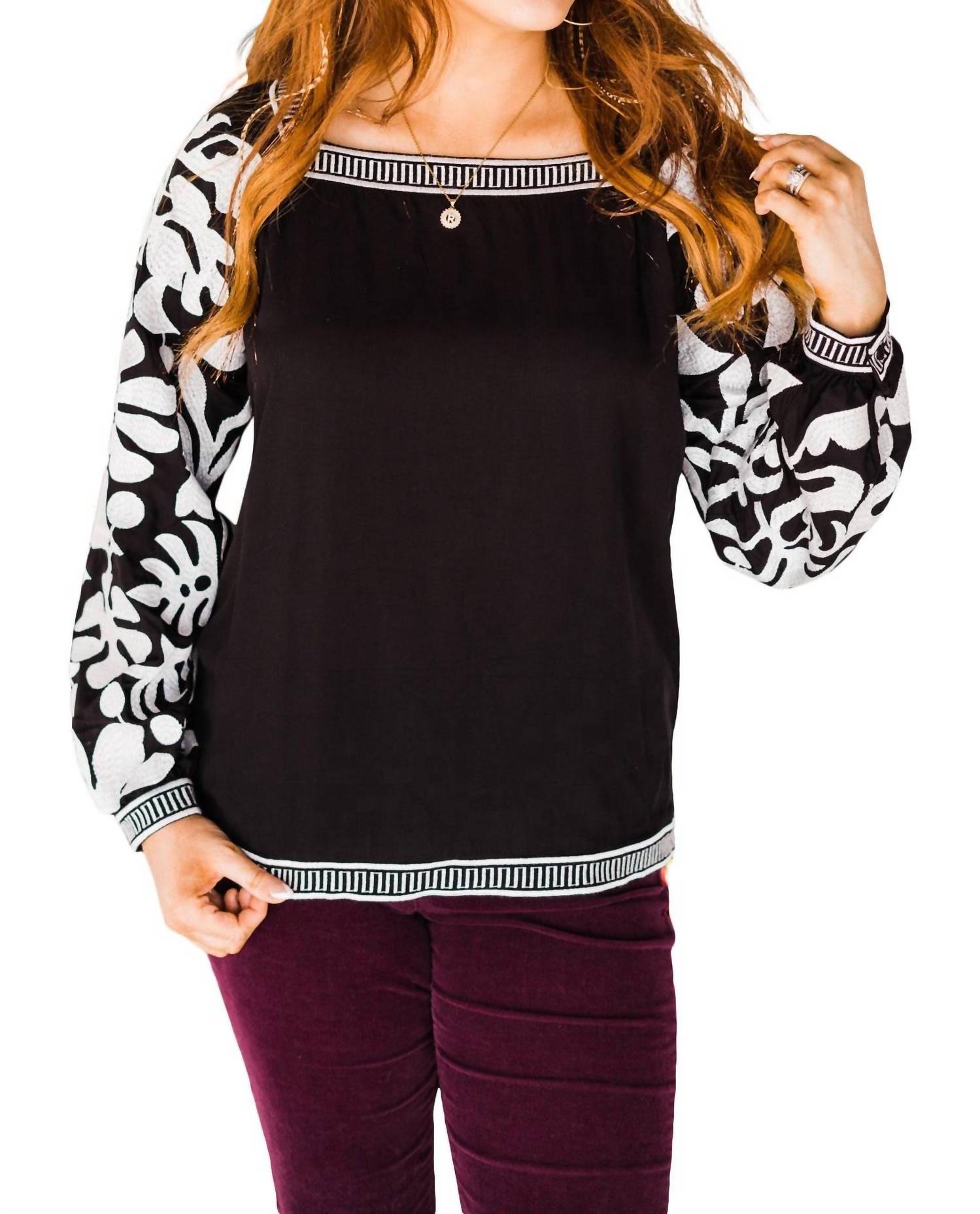 Layerz Clothing - Embroidered Sleeve Blouse