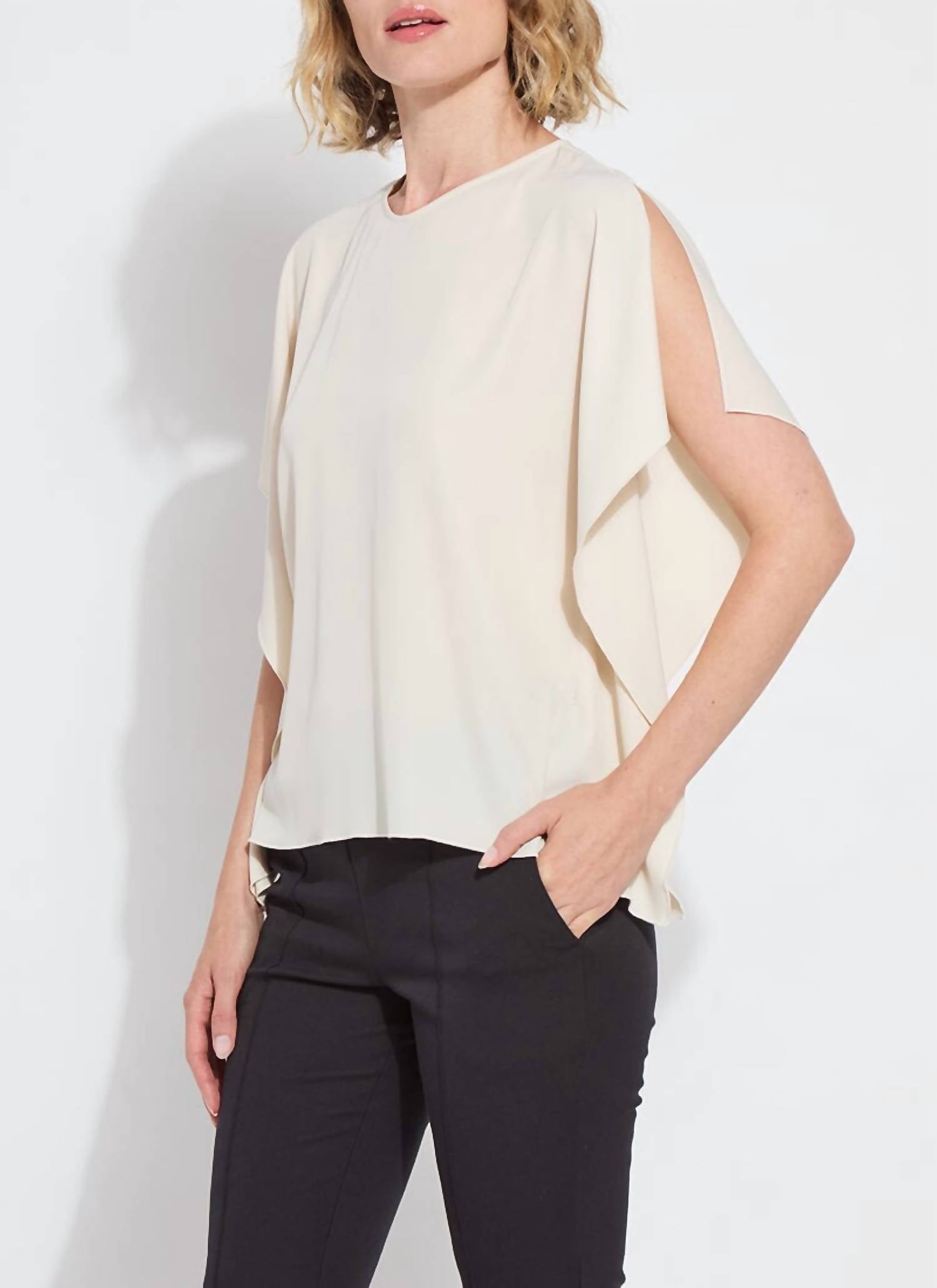 Lysse Carmen V-Neck Scarf Top in sailcloth - women's t-shirt - alternate view