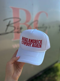 Wilde Roots Women's Make America Cowboy Again Trucker Hat in white - women's hat - detail view