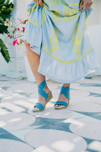CHARLESTON SHOE CO. Women's Carolina Core Espadrille Sandal in cornflower ruffle - women's sandal - detail view
