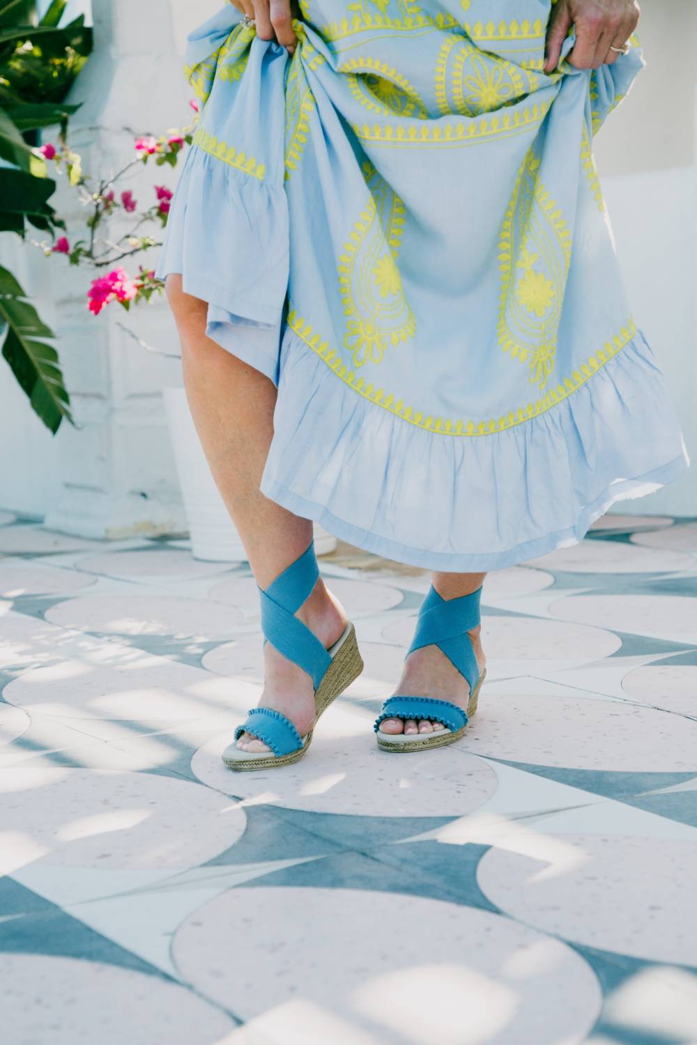 CHARLESTON SHOE CO. Women's Carolina Core Espadrille Sandal in cornflower ruffle - women's sandal - detail view