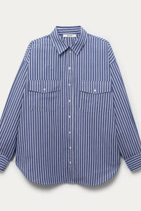 Aaron & Amber Oversized Stripe Shirt in navy white - women's shirt - view 4