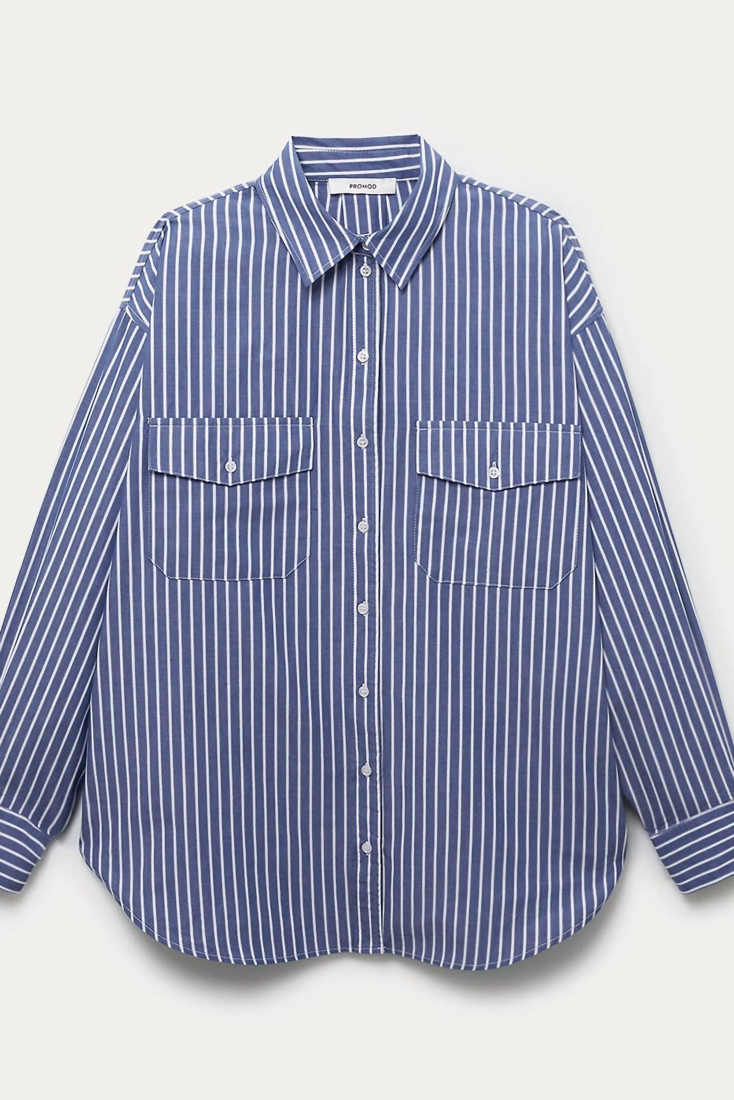 Aaron & Amber Oversized Stripe Shirt in navy white - women's shirt - view 4