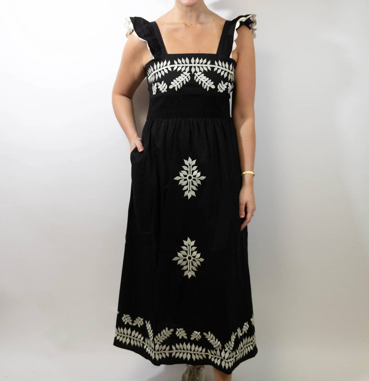 Thml - Camilla Flutter Sleeve Embroidered Midi Dress