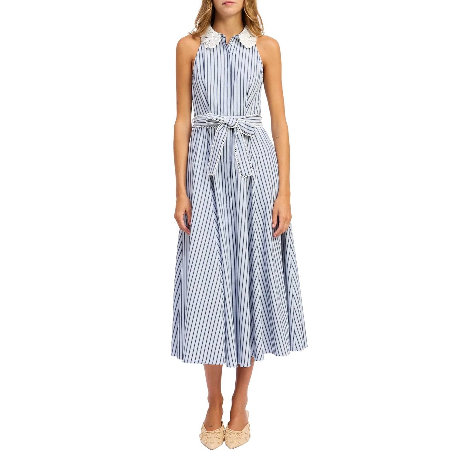 En Saison - Clara Stripe Sleeveless Midi Shirtdress