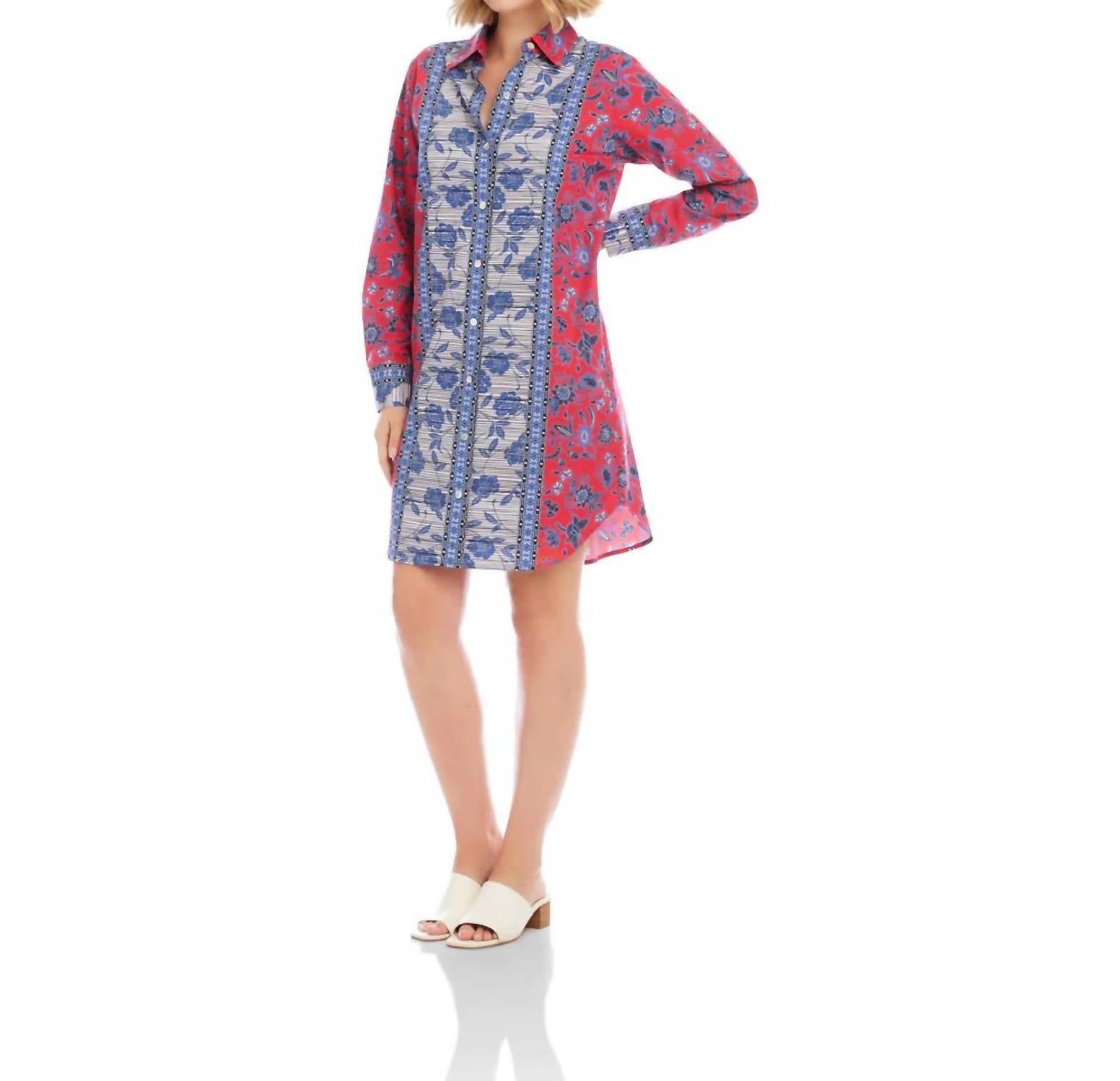 Karen Kane - Long Sleeve Border Print Shirtdress