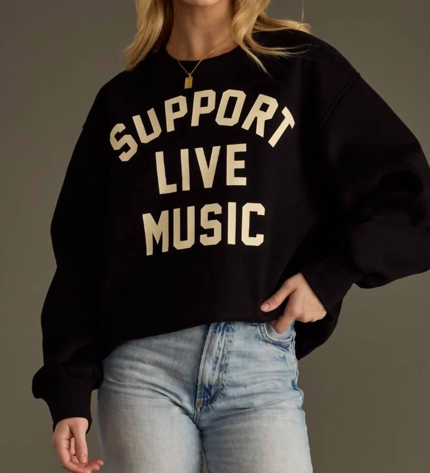 Panache Apparel Support Live Music Sweatshirt in black - women's top