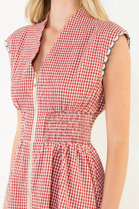 Thml - Gingham Smocked Waist Zip Front Dress