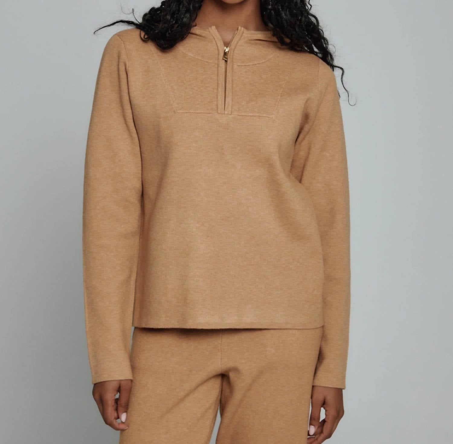 7Diamonds Zoe Half-zip Hoodie in camel - women's top