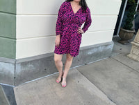 Ces Femme - Print Rib Merrow Hem V-neck Mini Dress