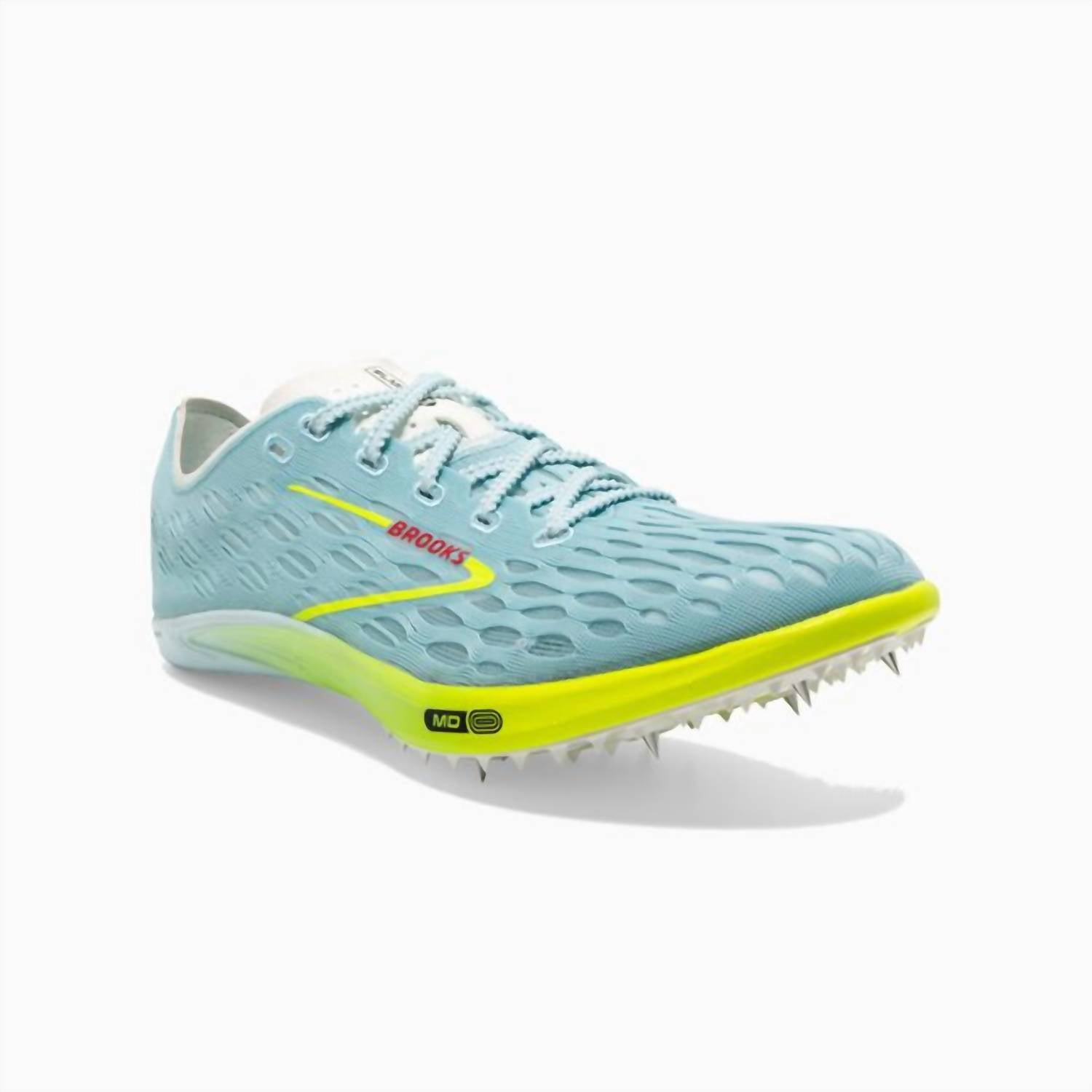 BROOKS Unisex Elmn8 V7 Running Shoes in blue glow nightlife red - women's shoe - detail view