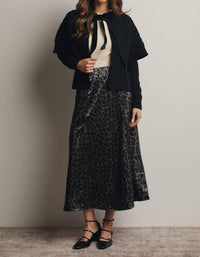 Forte - Leopard Print Satin Midi Skirt