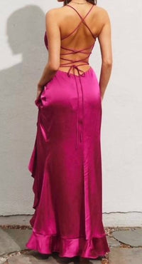 Dress Forum - Sexy Satin Ruched High Split Maxi Dress