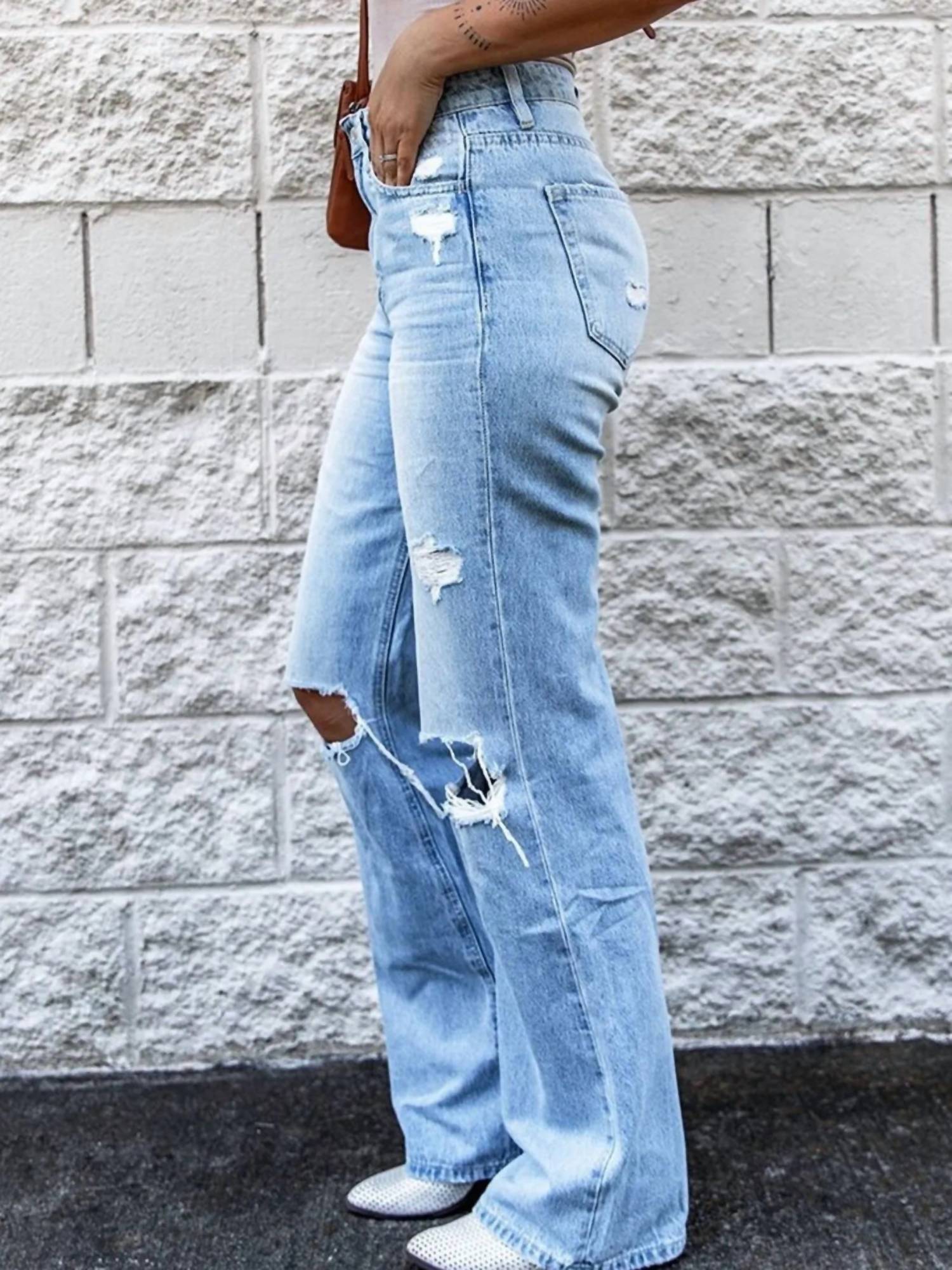 Trendsi - Women's High Waist Distressed Jeans