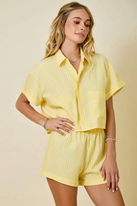 Day + Moon - Striped Crop Button Down Shirt