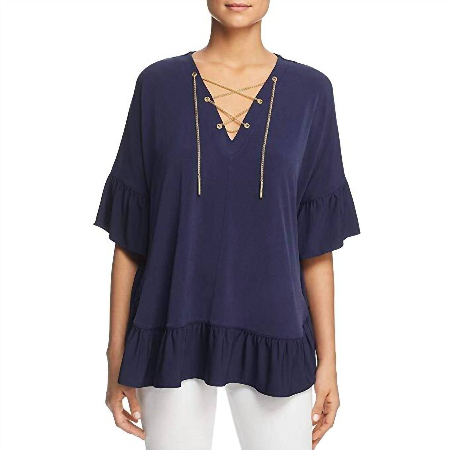 Michael Michael Kors - Women's Ruffle Trimmed Chain Lace Up Top