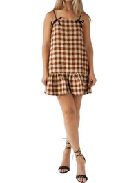 Aureum - Velvet Bow Trim Tweed Mini Dress