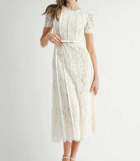 Endless Blu. - Elegant Lace Midi Dress With Embellished Collar