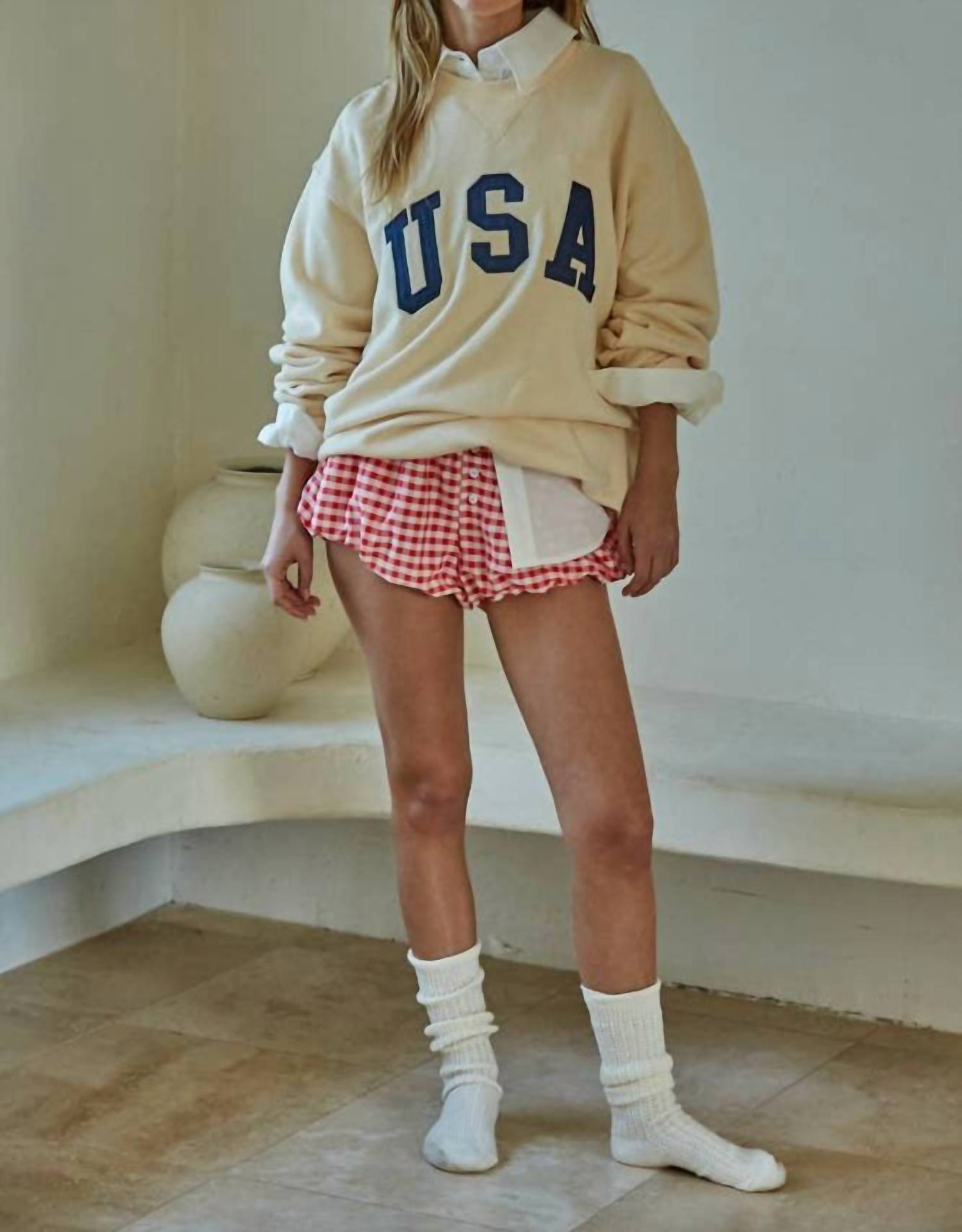 By Together - Cotton French Terry Crew Neck Usa Pullover Top