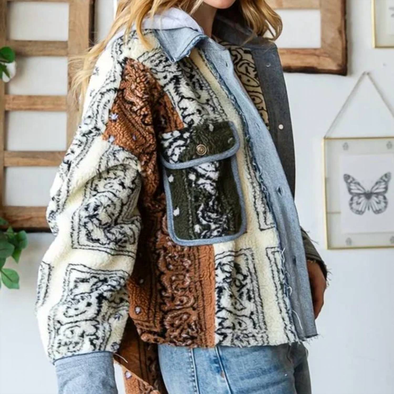 Oli & Hali - Mixed Bandana Print Long Sleeve Hooded Crop Jacket