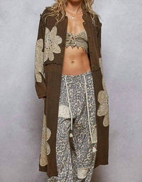 Pol - Gauze Floral Appliques Studded Long Jacket