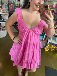 Blu Pepper - V-Neck Tiered Babydoll Mini Dress