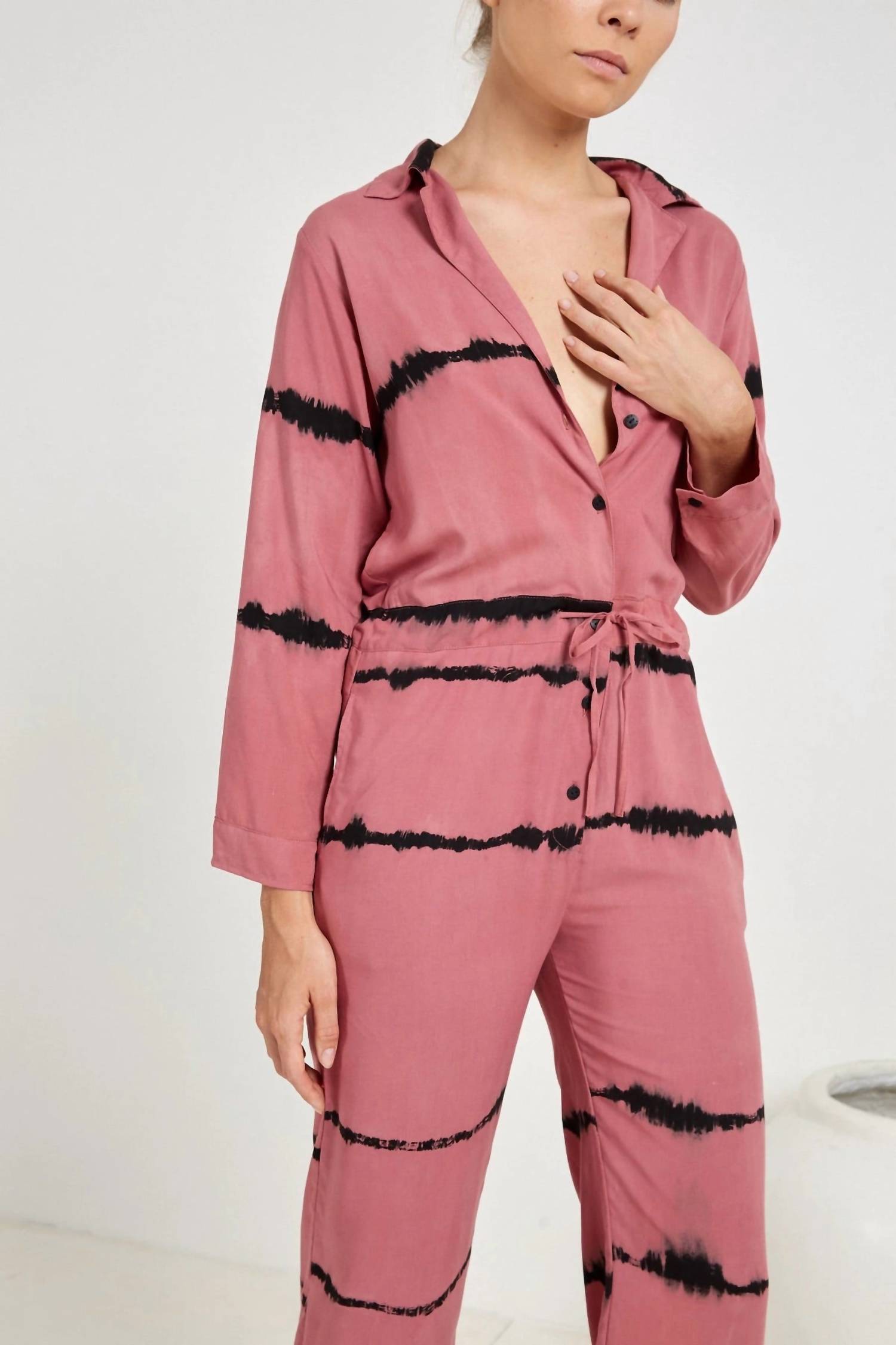 S/W/F Women's Relaxed Jumpsuit in mulberry tie dye - women's pants - alternate view