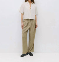 Mod Ref - Pinstripe Oversized Tie Front Collared Shirt