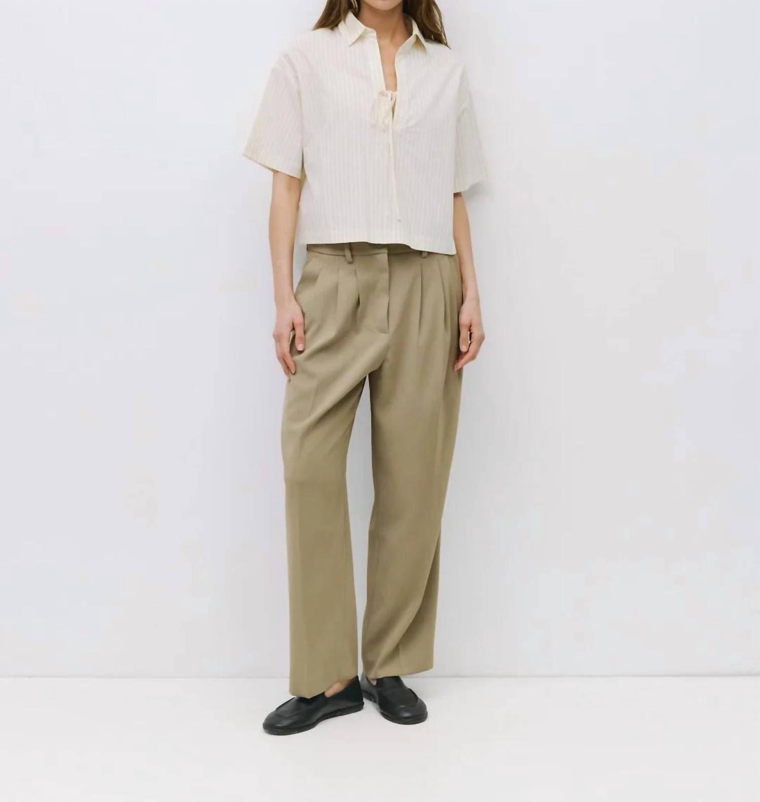 Mod Ref - Pinstripe Oversized Tie Front Collared Shirt