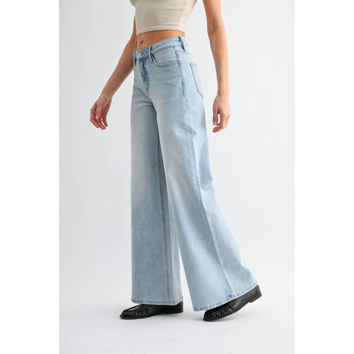 Mica Denim - Mid Rise Vintage Wide Leg Jeans