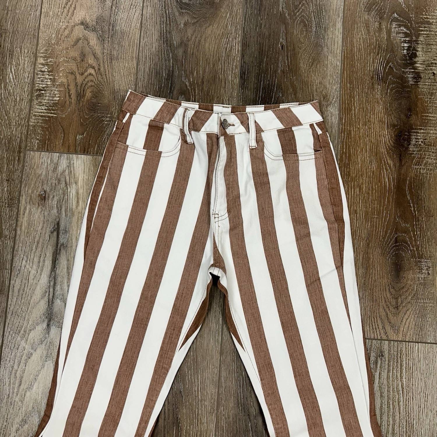 Bestto Women's Bell Bottom Pants in stripe brown - women's pants - detail view