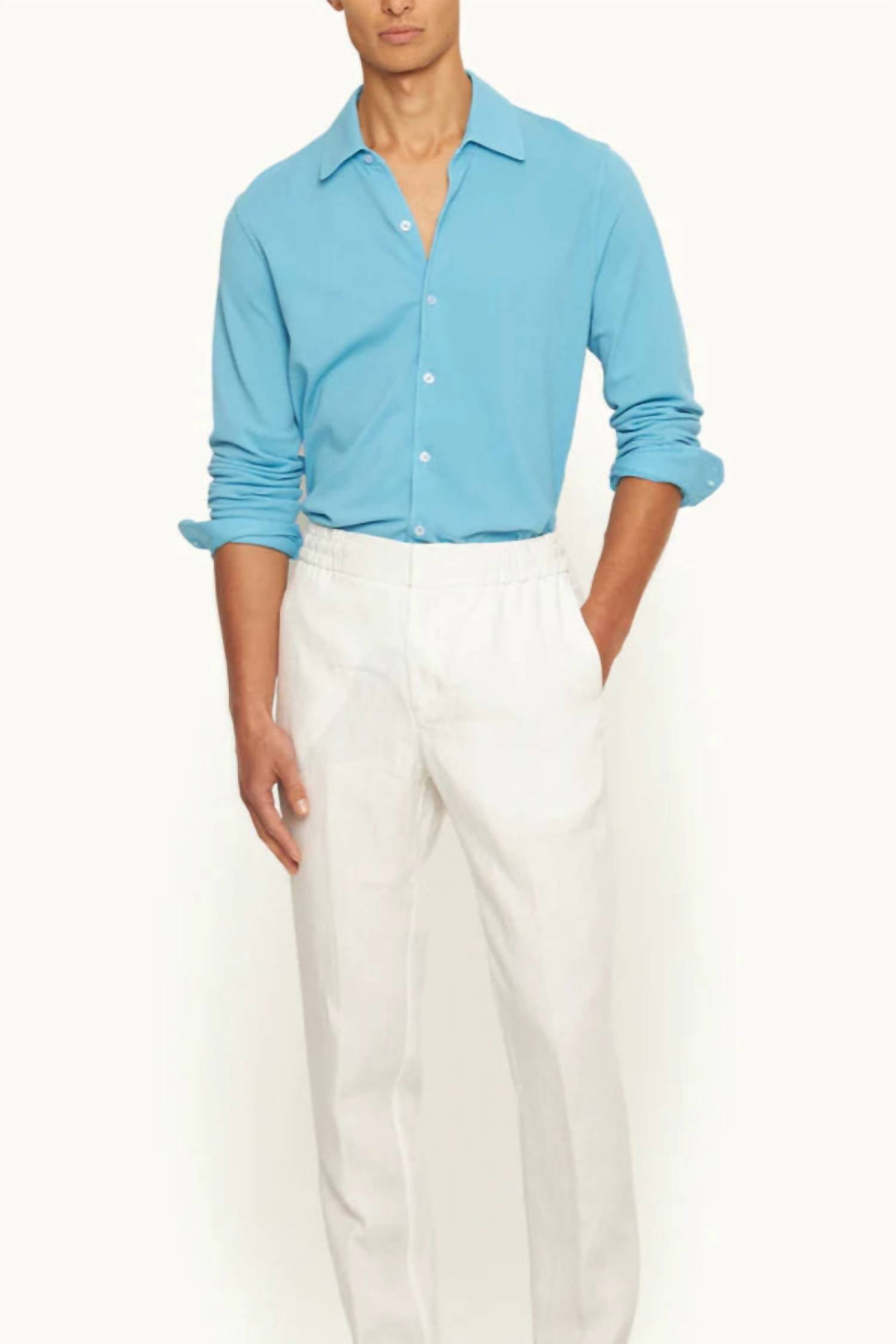Orlebar Brown Giles Pique Shirt in california blue - men's shirt