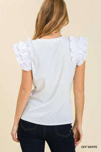 Umgee - Ruffle Sleeve Ribbed Knit Top