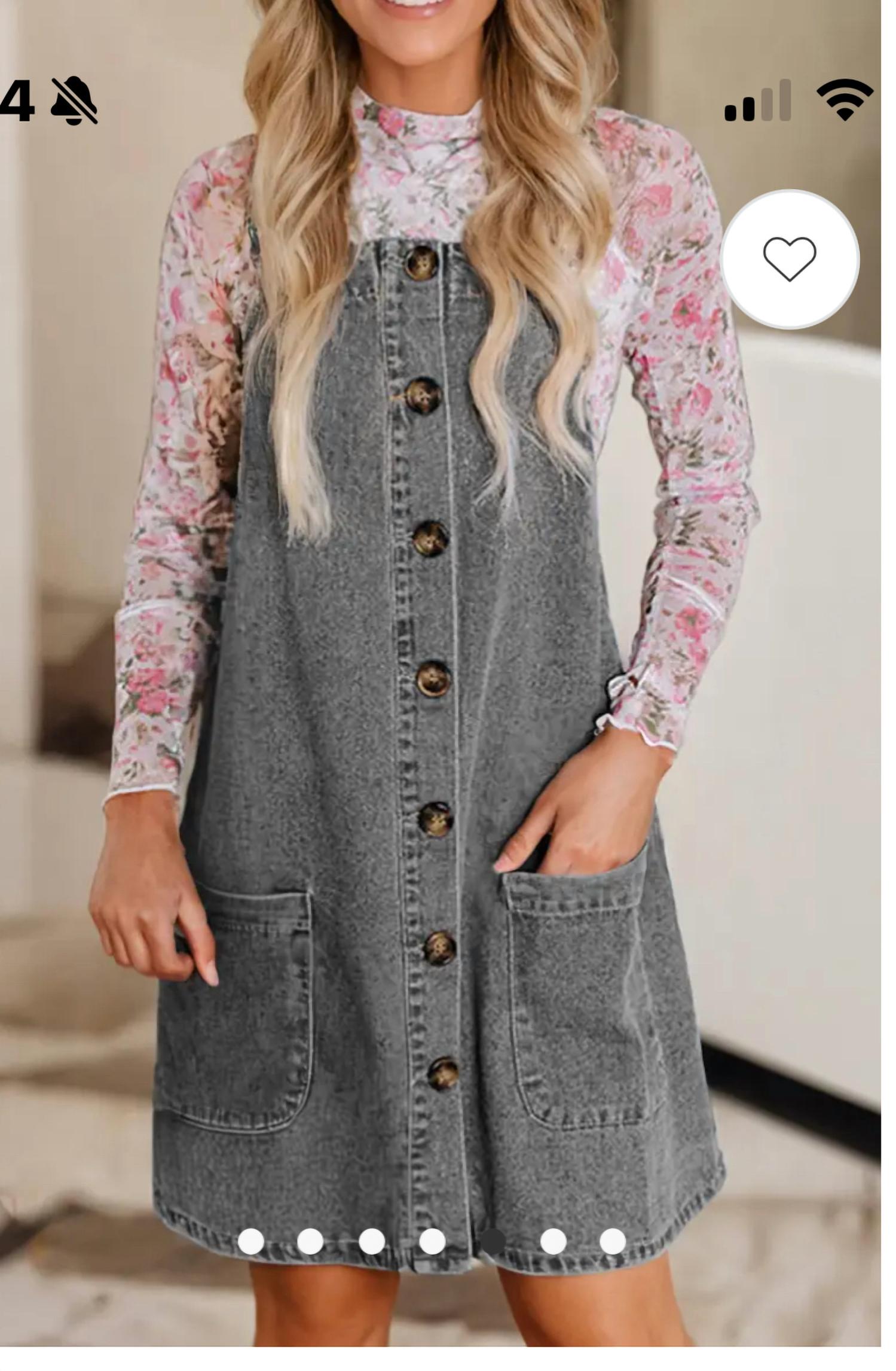 Little Daisy Closet Wide Strap Button Front Pocketed Denim Mini Dress in medium grey - women's dress